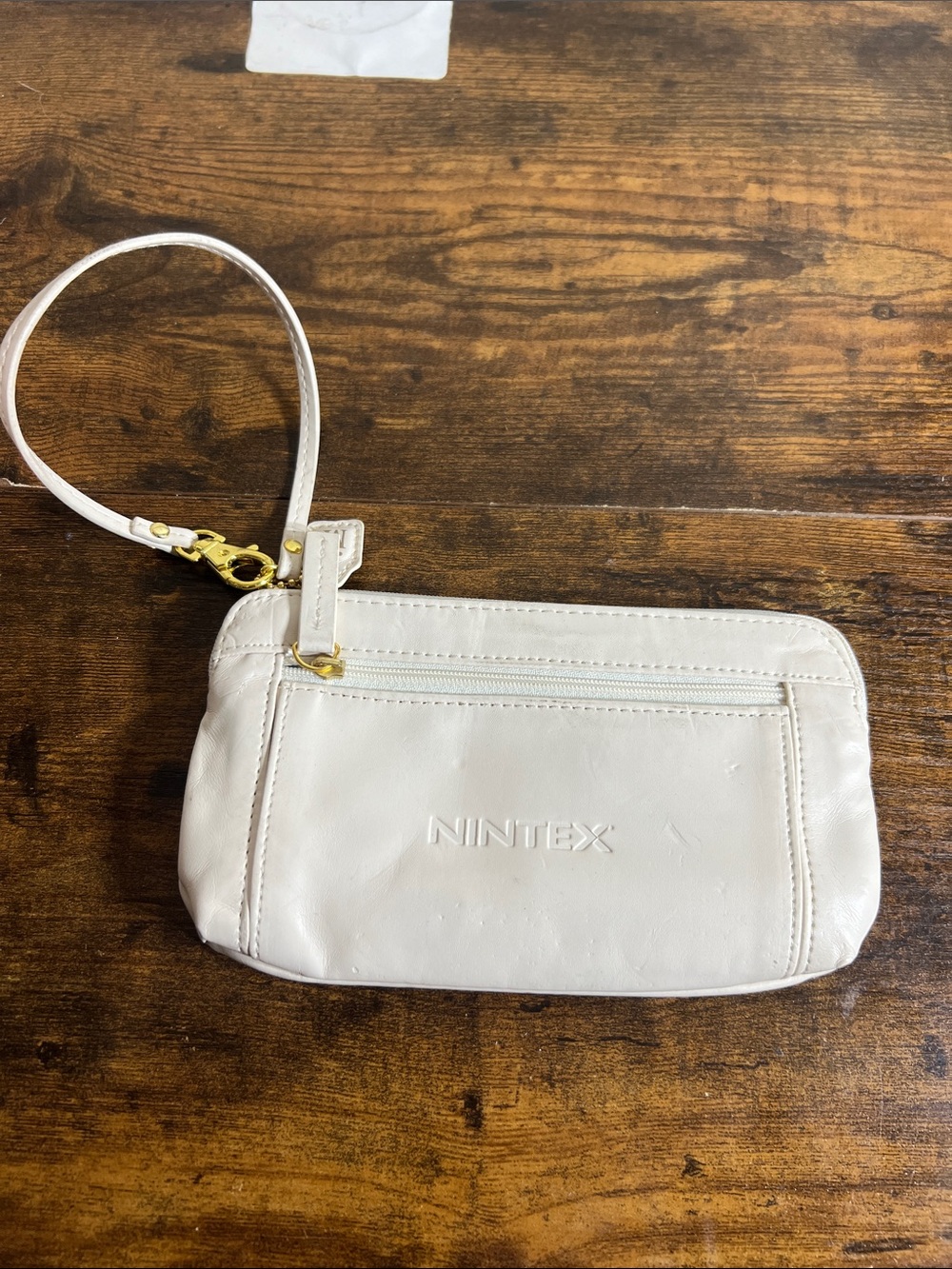 White Leather Wristlet Clutch